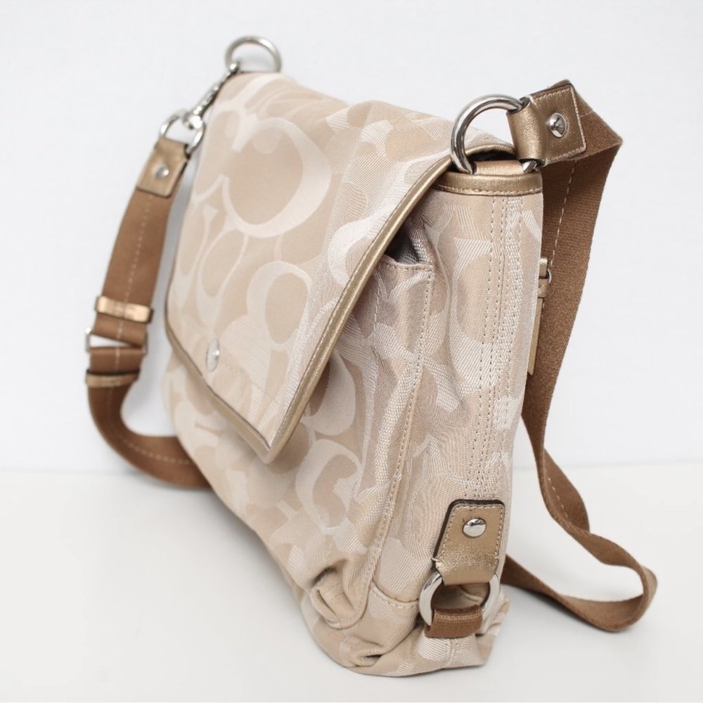Coach Signature Monogrammed Messenger Bag Cream/Tan